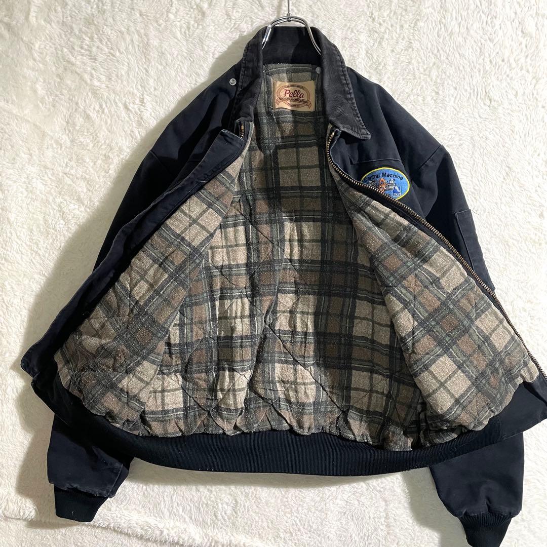 80s　USA製　サンタフェジャケット　ブラック　L　企業ロゴ　襟コーデュロイ