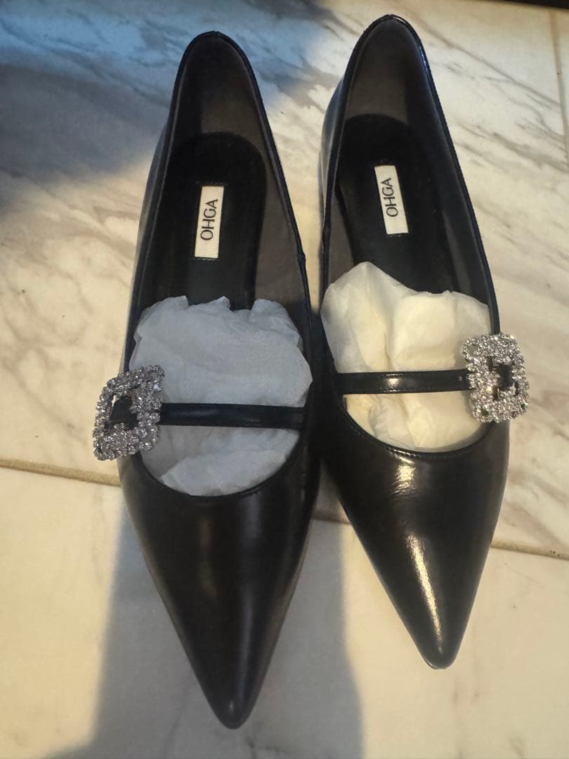 OHGAブラック ポインテッドトゥ シューズ 22.5
