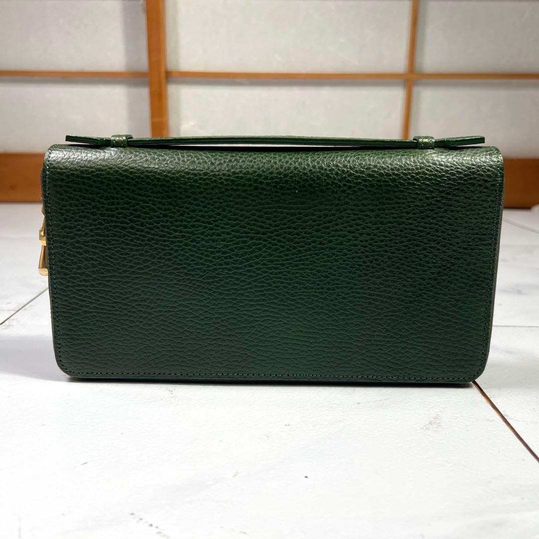 極美品 KUBERA 9981 長財布 オーガナイザー ラウンドジップ グリーン