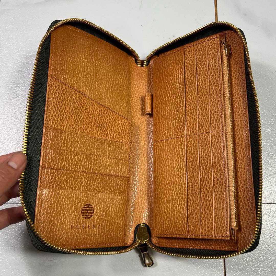 極美品 KUBERA 9981 長財布 オーガナイザー ラウンドジップ グリーン