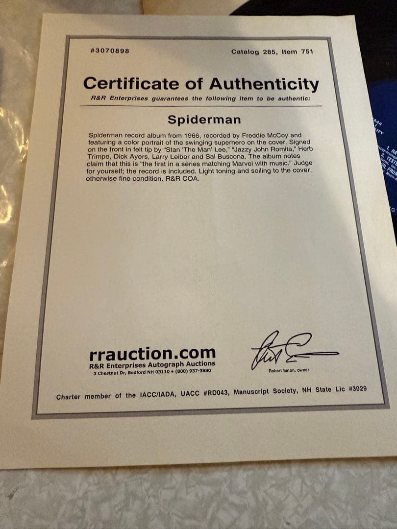 空*様 超希少！1966年代物スパイダーマンLP 6名直筆サイン COA付