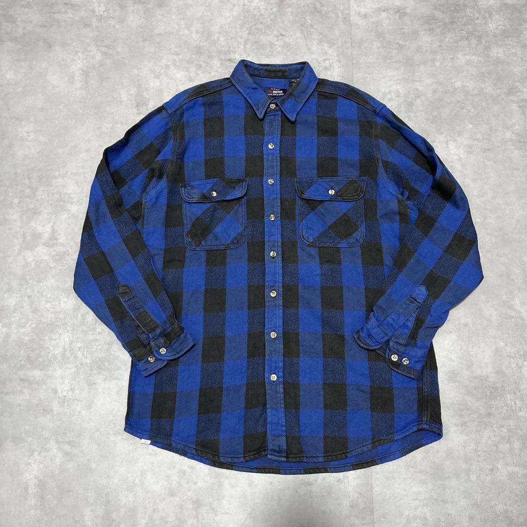 00s five brother ブロックチェック ネルシャツ 青黒　大きめ