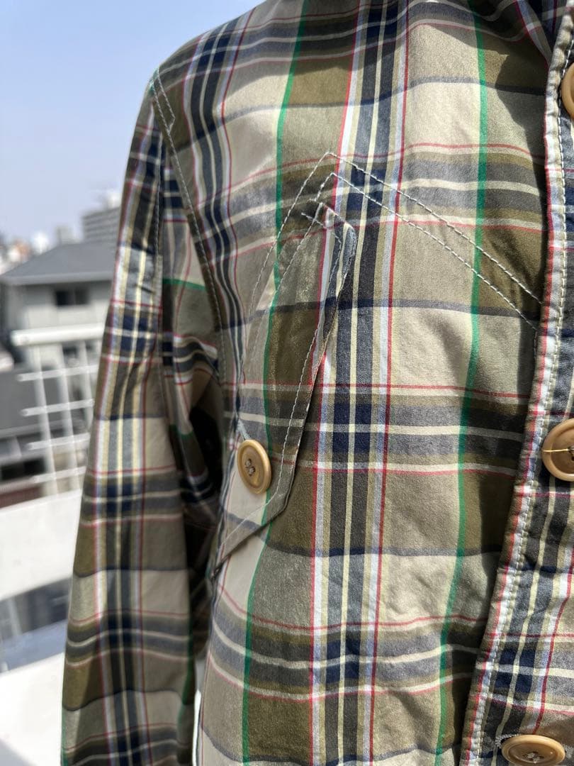 ジュンヤワタナベ　チェック柄フード付きモッズコート