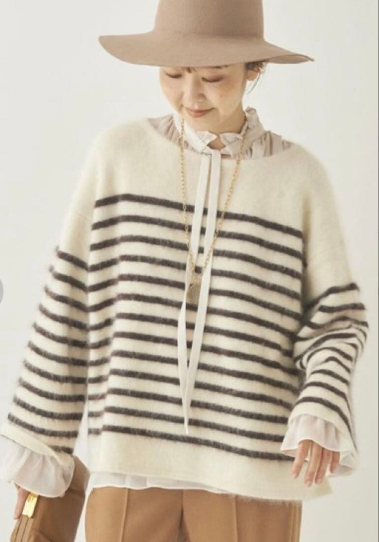 定価28600円　plage プラージュFur ボーダーオーバーサイズニット