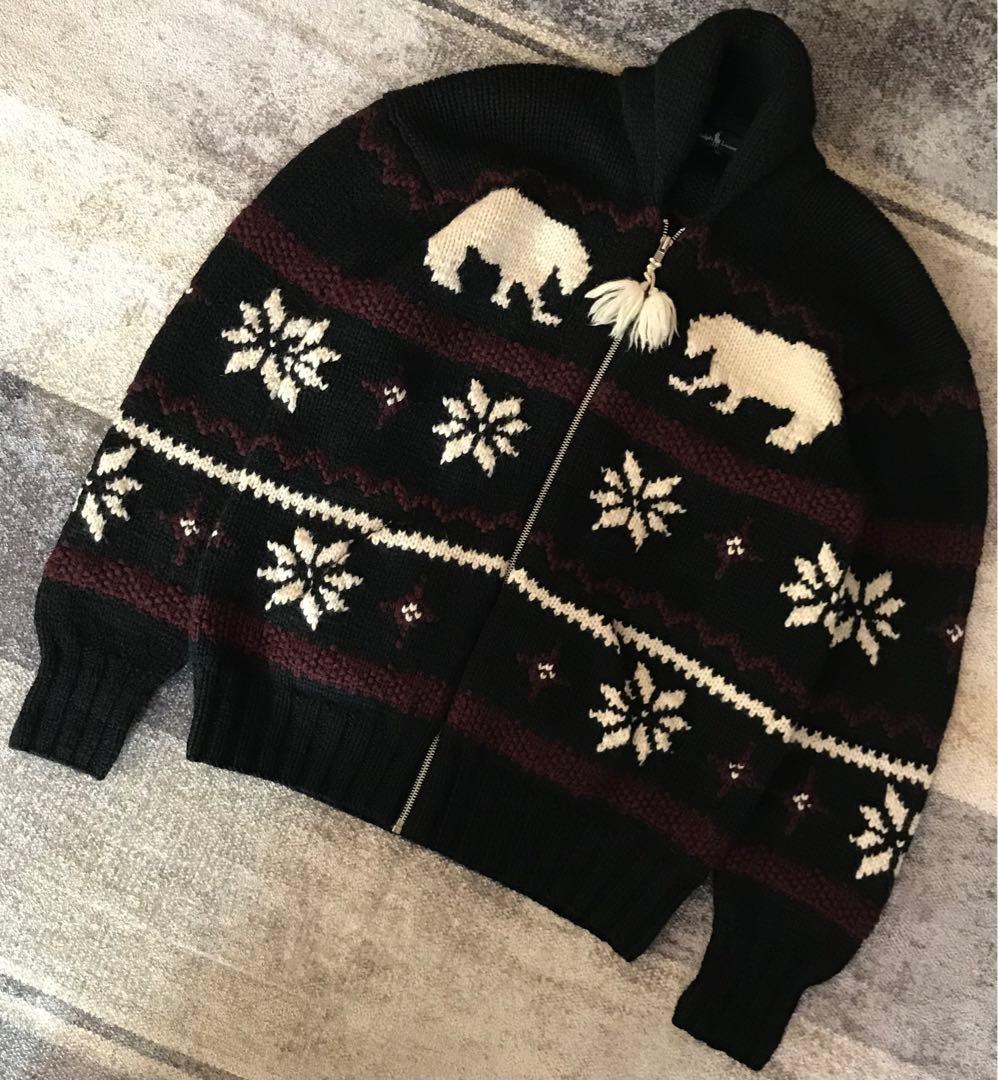 超レア 稀少 90's ラルフローレン グリズリー柄 カウチン ニットジャケット