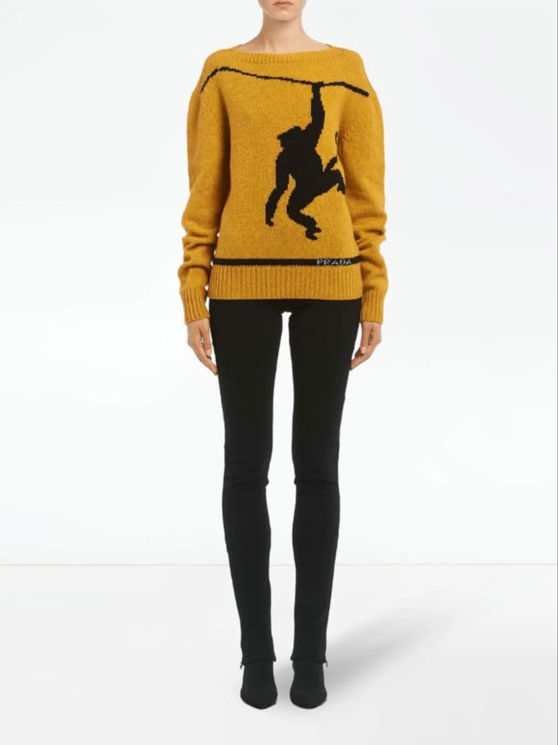 極美品！プラダ　モンキー刺繍　カシミヤ混　クルーネックニット　セーター　36 M