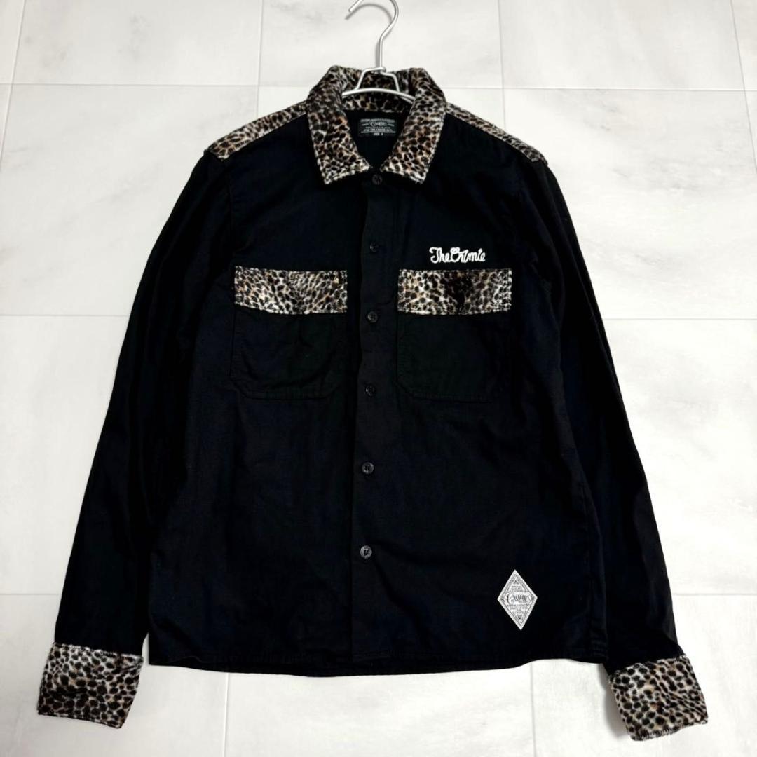 クライミー レオパード柄 長袖ワークシャツ チェーンステッチ 黒 Sサイズ