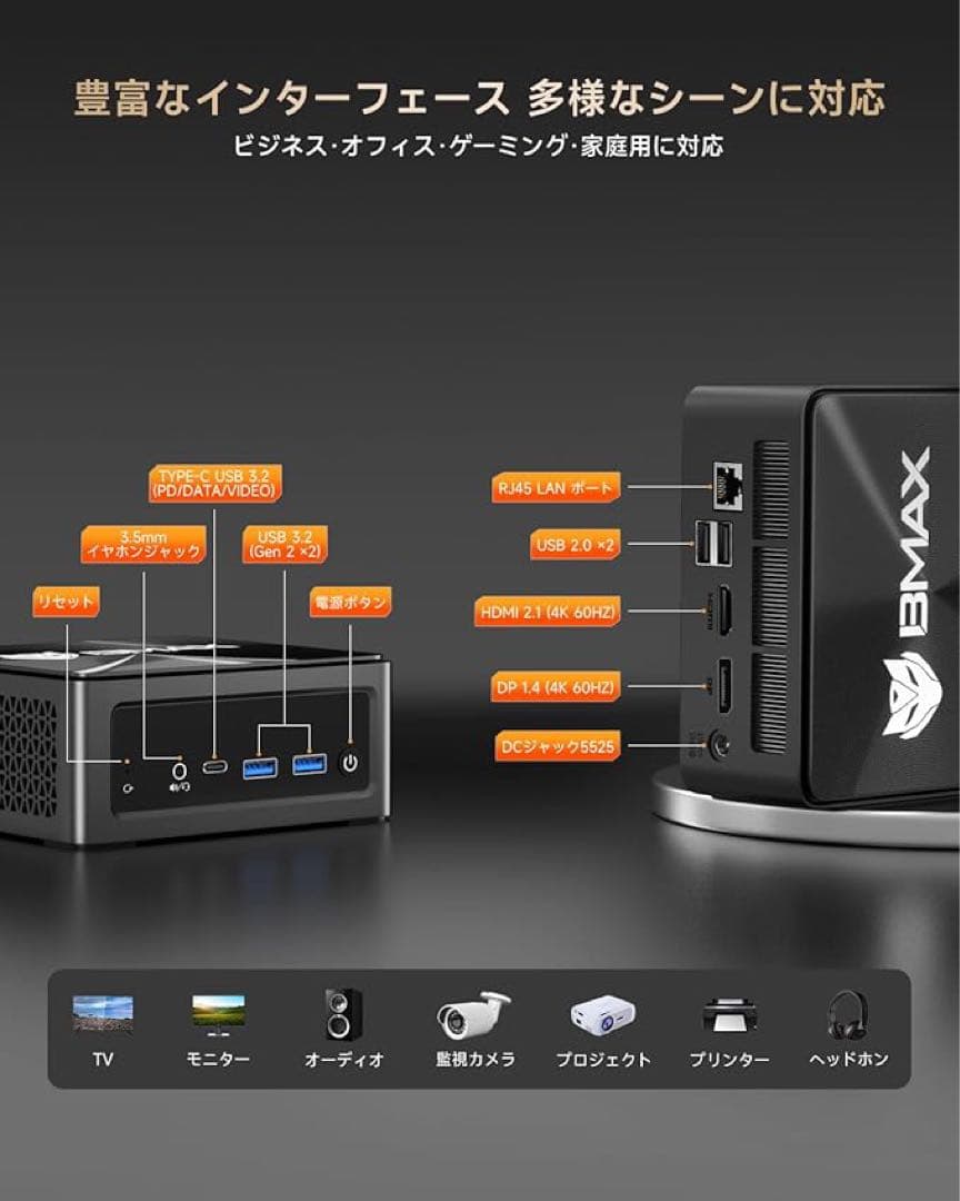 Bmax ミニpc AMD ryzen7 5700U 8コア16スレッド