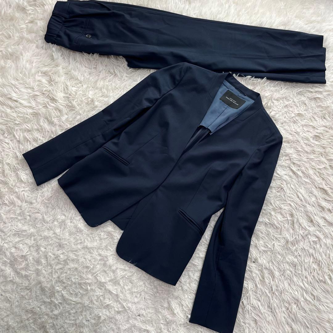 現行極美品　グリーンレーベルリラクシング　パンツスーツ　ノーカラー　ネイビー