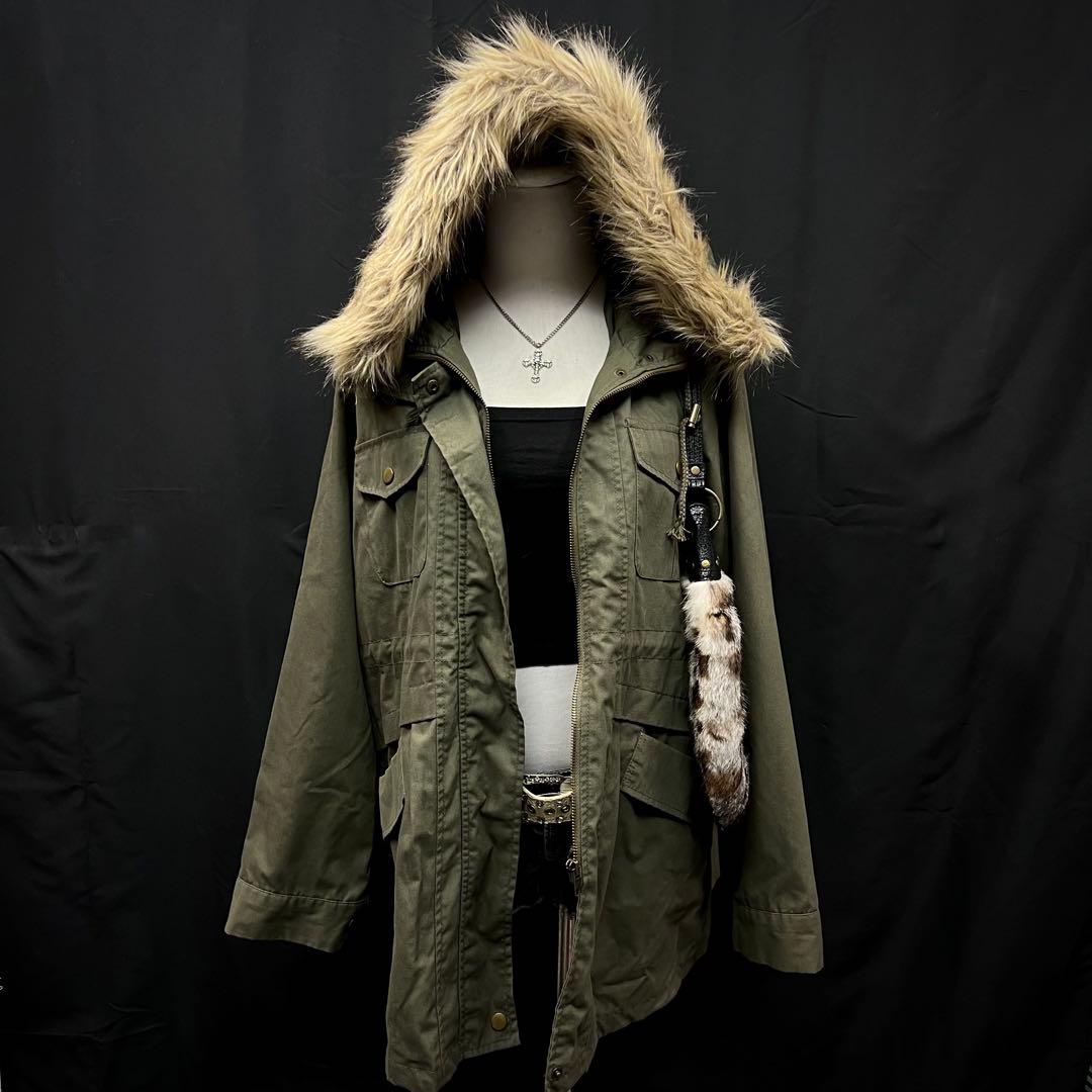 平成ギャル　y2k グランジ　ファー付き　モッズコート　ギミック　ダークコア