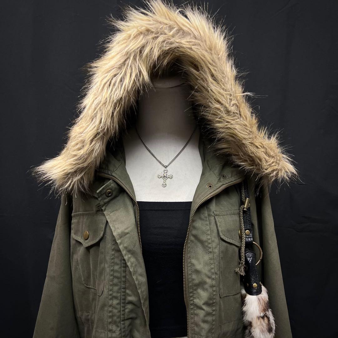 平成ギャル　y2k グランジ　ファー付き　モッズコート　ギミック　ダークコア