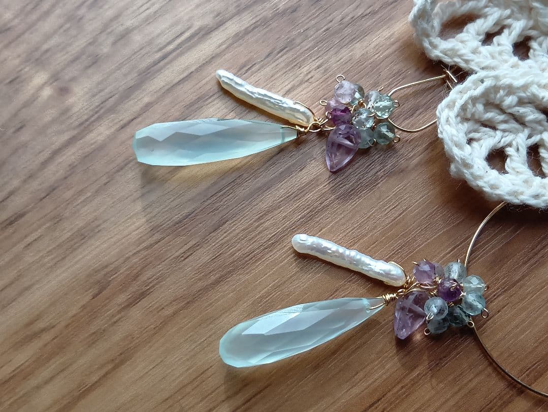 551/14kgfブルートパーズと青系石のアシメントリーチャーム他