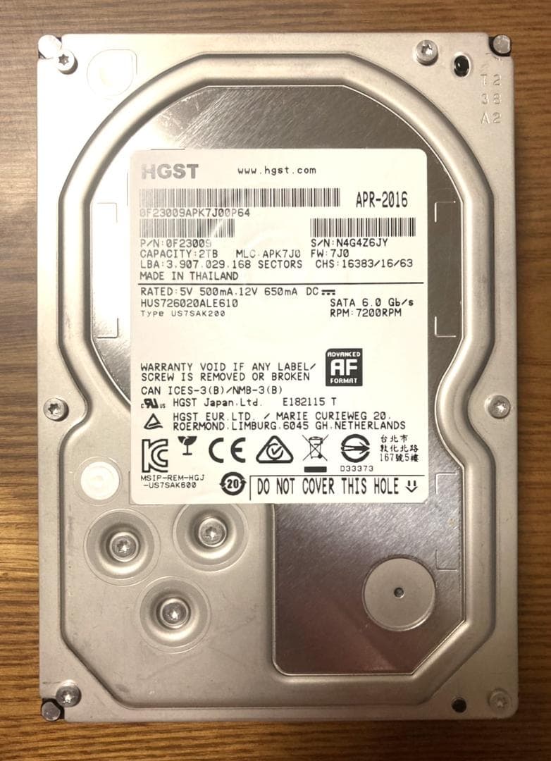 内蔵型ハードディスクドライブ Hitachi/HGST HUS726020ALE610 3.5 HDD 2TB