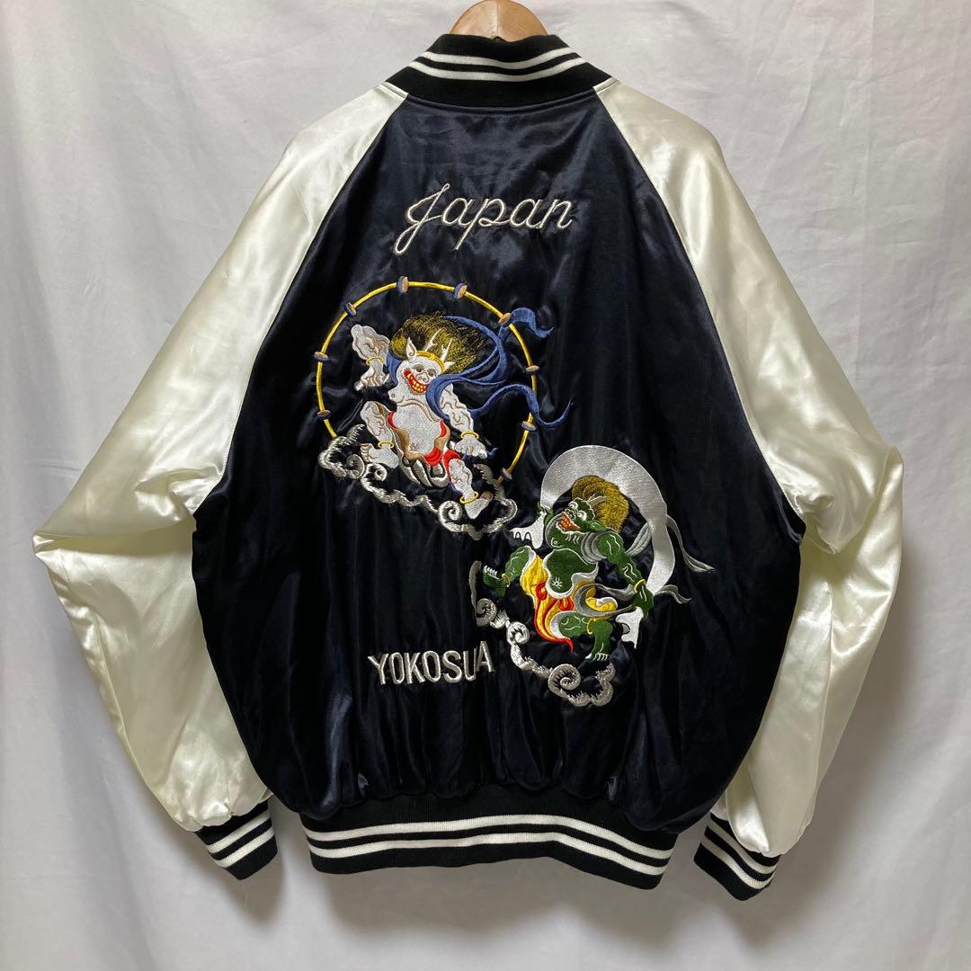 5L ハンダ洋服店 スカジャン 風神雷神 龍 刺繍　横須賀 ブルゾン 黒