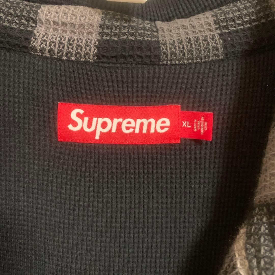 トップス Supreme waffle plaid hooded shirt XL