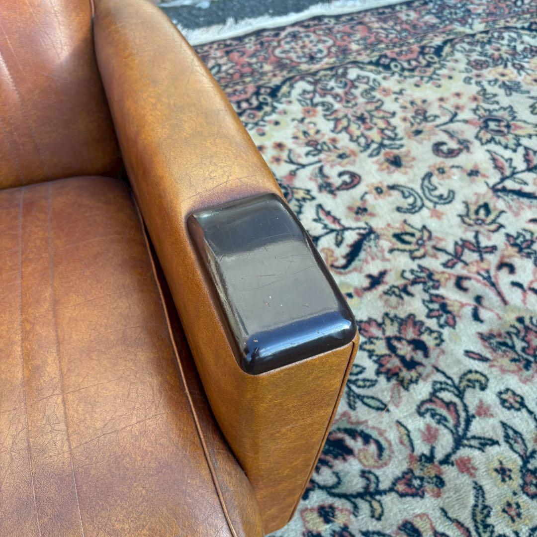 ビンテージ　レザーチェア　木製アームレスト　応接セット 2/2