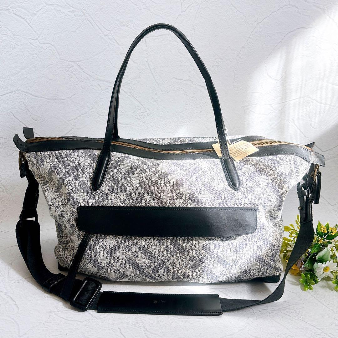 《20周年限定》genten ジャカードハタ ボストンバッグ 和紙 レザー 美品