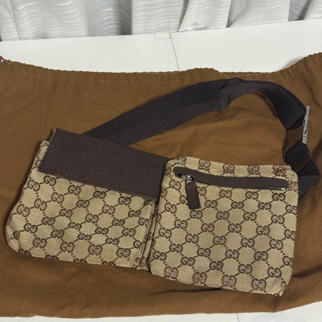 GUCCI グッチ GGキャンバス ボディバッグ ブラウン レザー
