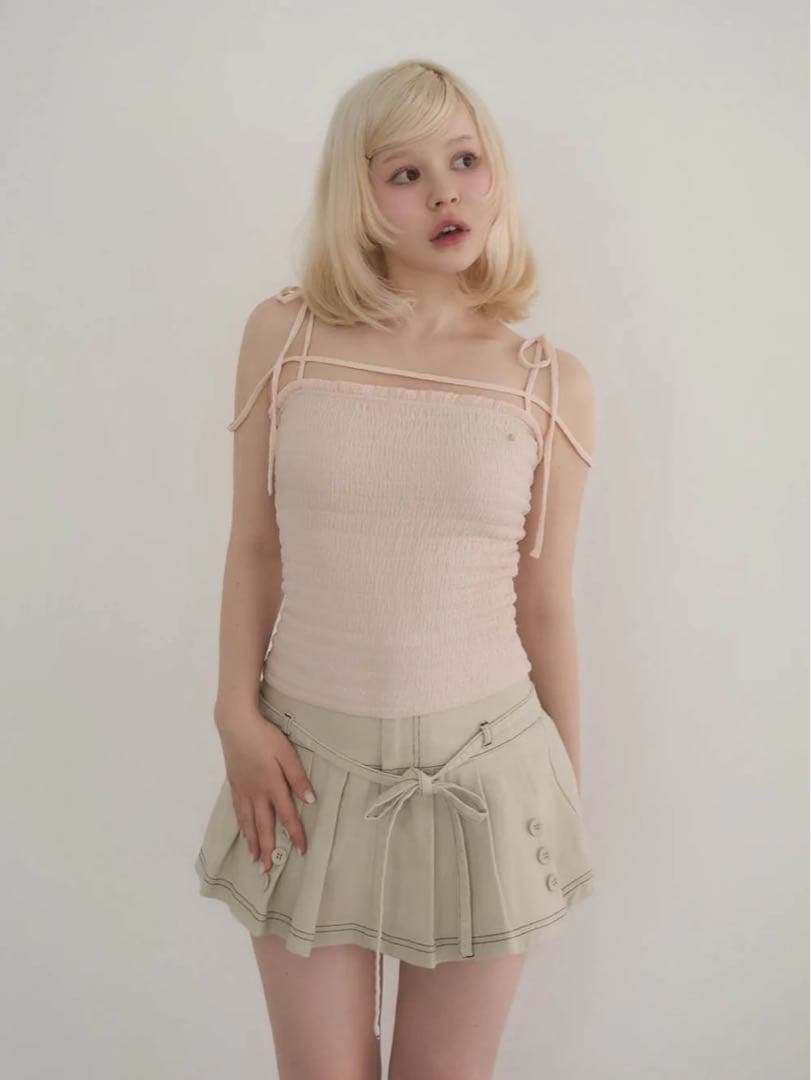トップス Shirring ribbon camisole andmary pink