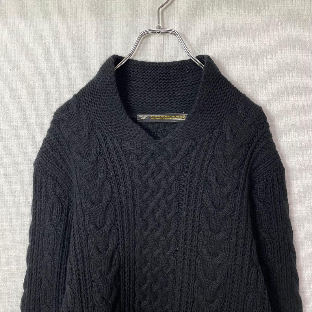 Wtaps カウチンケーブルニット セーター アンゴラ混 ローゲージ ブラック