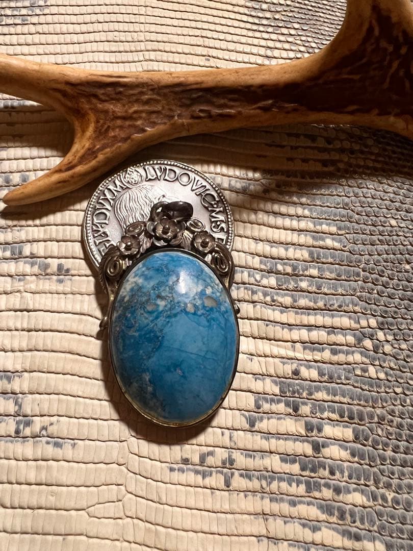 オバール型 ターコイズ ペンダントトップsilver925 花宝飾デザイン