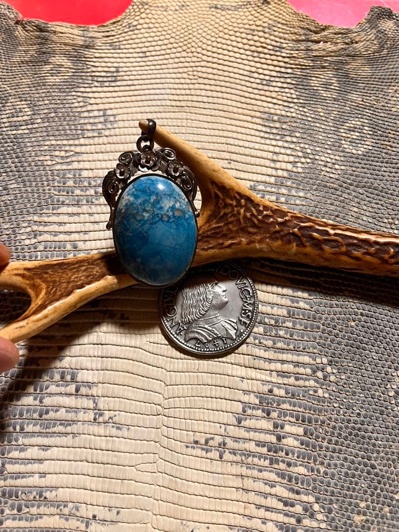 オバール型 ターコイズ ペンダントトップsilver925 花宝飾デザイン