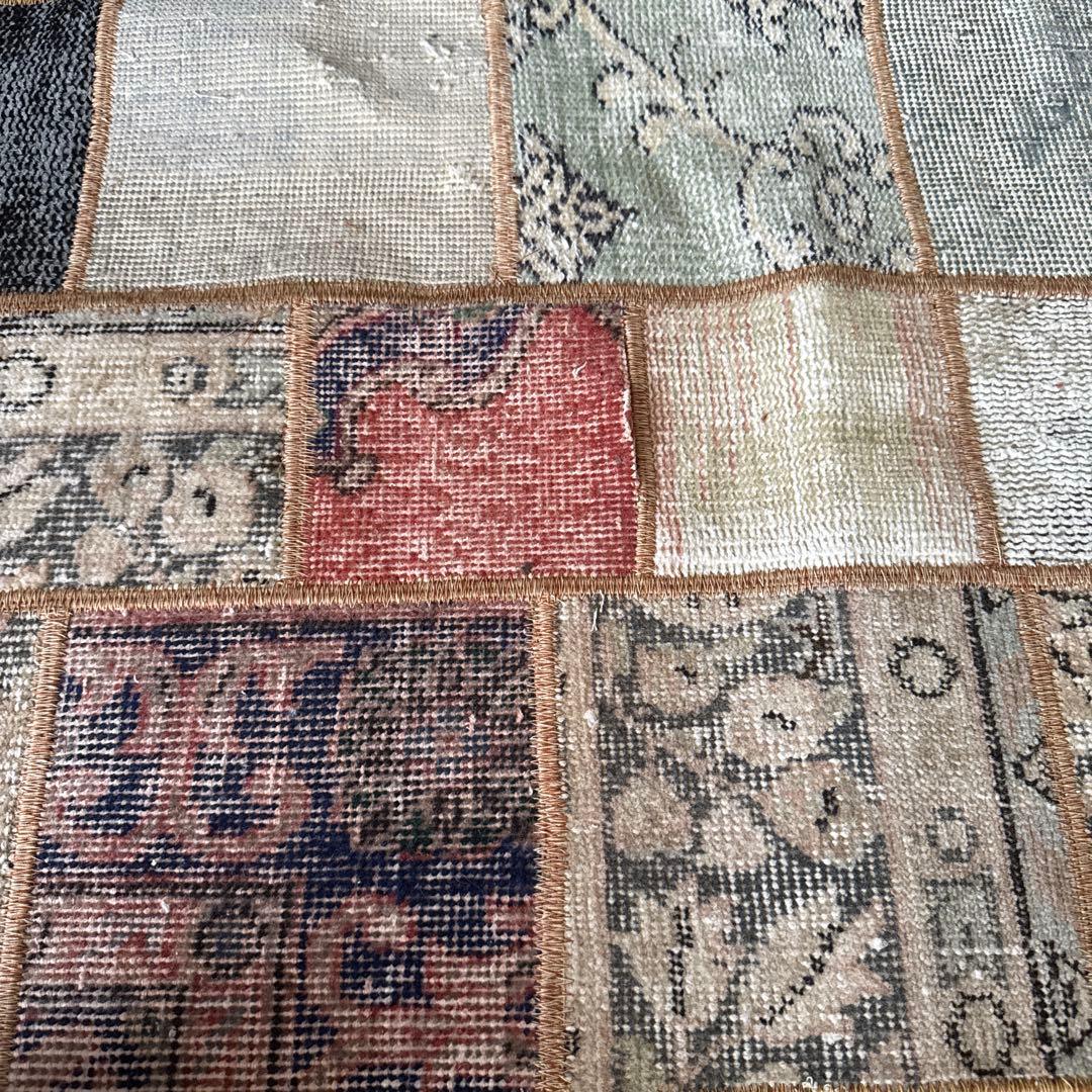 56×122 ブラウンステッチ　パッチワークラグ　トルコヴィンテージラグ