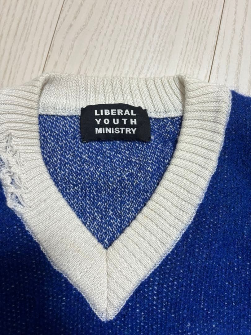 か*ね様 LIBERAL YOUTH MINISTRY ダメージニット青 ブルー