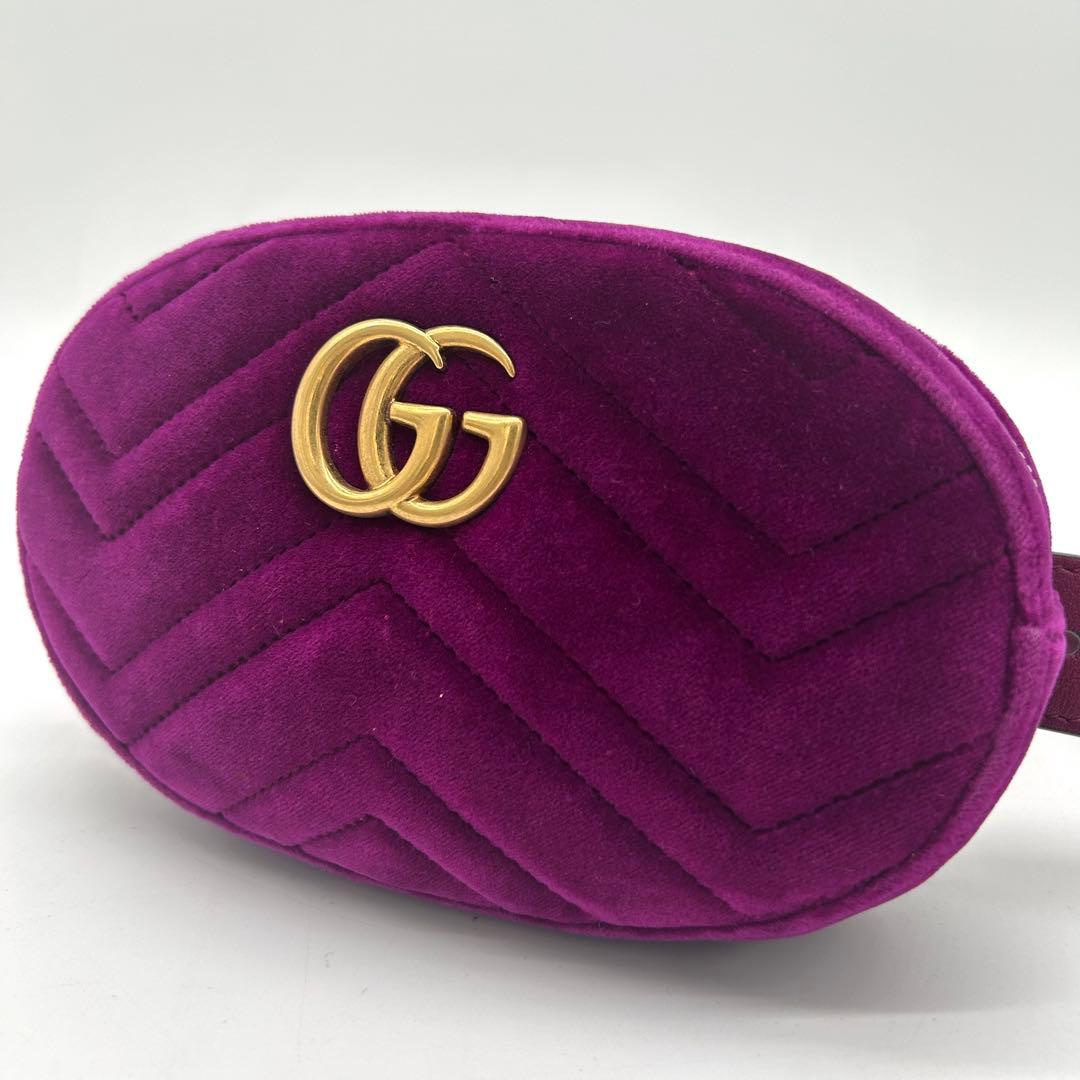 【極美品】グッチ マーモント ベロア ボディバッグ ウエストポーチ パープル