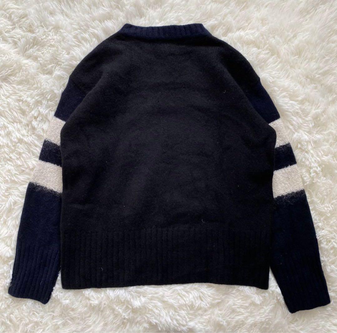 モンクレール モヘヤ混 ニット ロゴ ワッペン 刺繍 ネイビー ボタン セーター