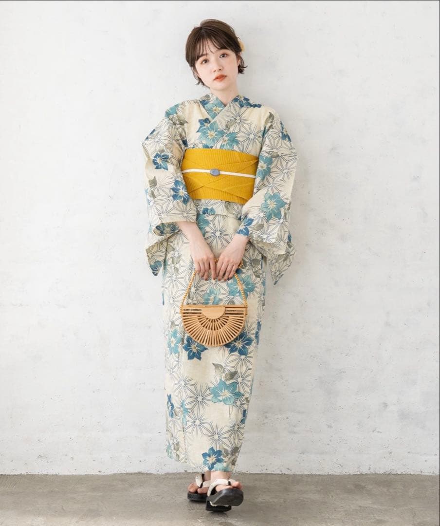 ゆかた館グレース　こだわり浴衣セット　花柄浴衣・帯セット（着付け図解付き）