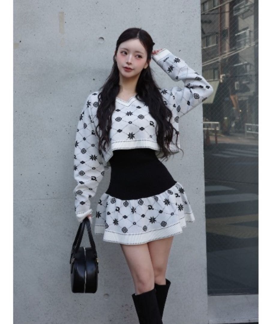 【Darich】アンサンブルスノーロゴニットミニワンピース　ホワイト