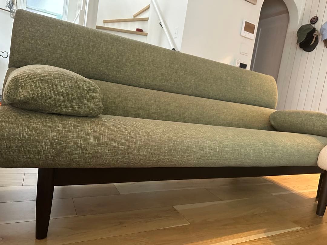 【美品/値下げ交渉OK】3Pソファ グリーン 天然木材