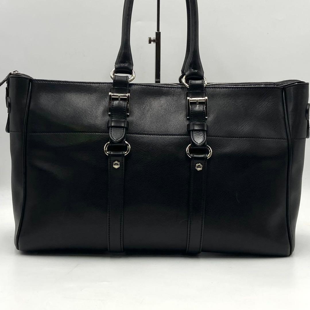 【美品】万双 双鞣和地 トートバッグ レザー A4収納 ブラック メンズ 肩掛け