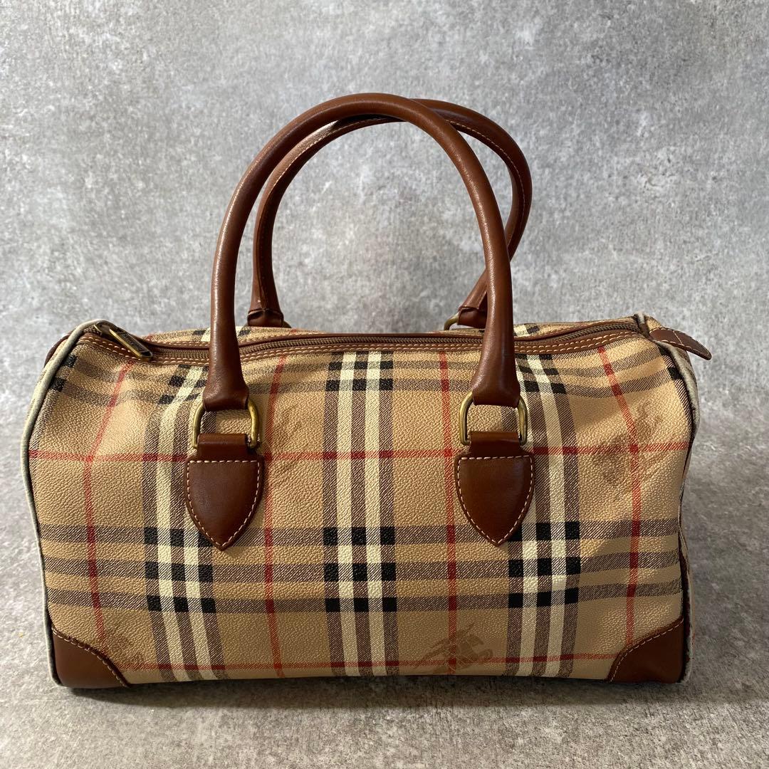 バーバリーロンドン　ボストンバッグ　2way PVCレザー　ノバチェック　ホース