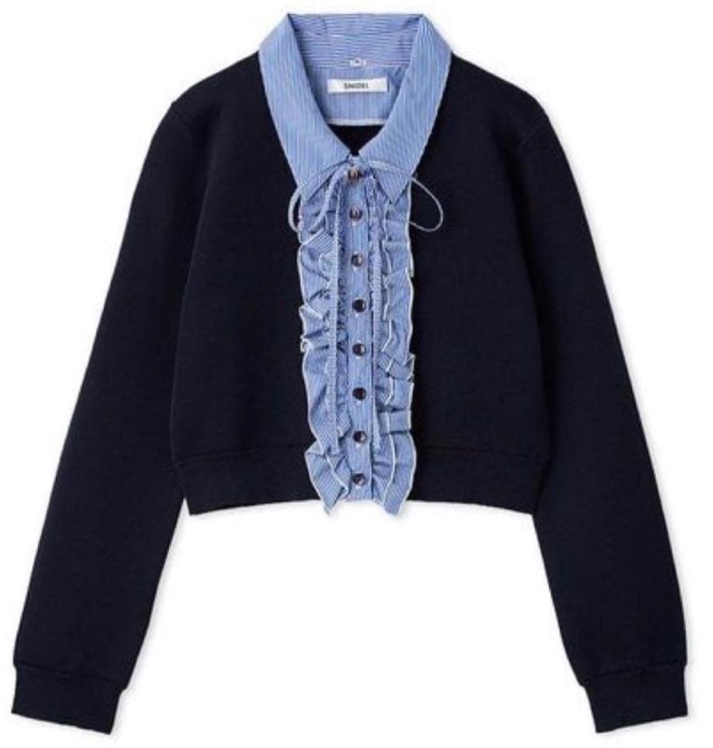 SNIDEL フリルニットカーディガン ネイビー