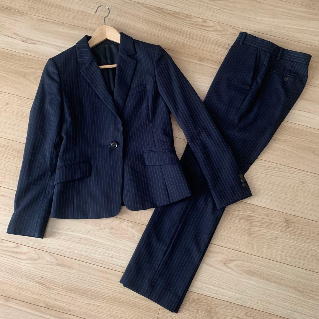 Green Label Relaxing スーツ ネイビー ストライプ パンツ