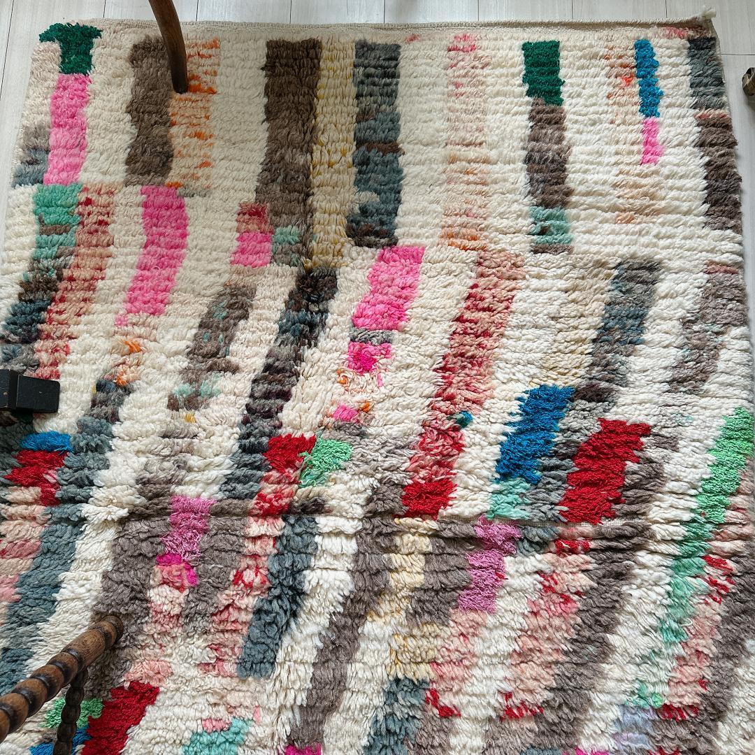 モロッコ製ヴィンテージラグ143 レア マゼンタピンク ミントグリーン ブルー