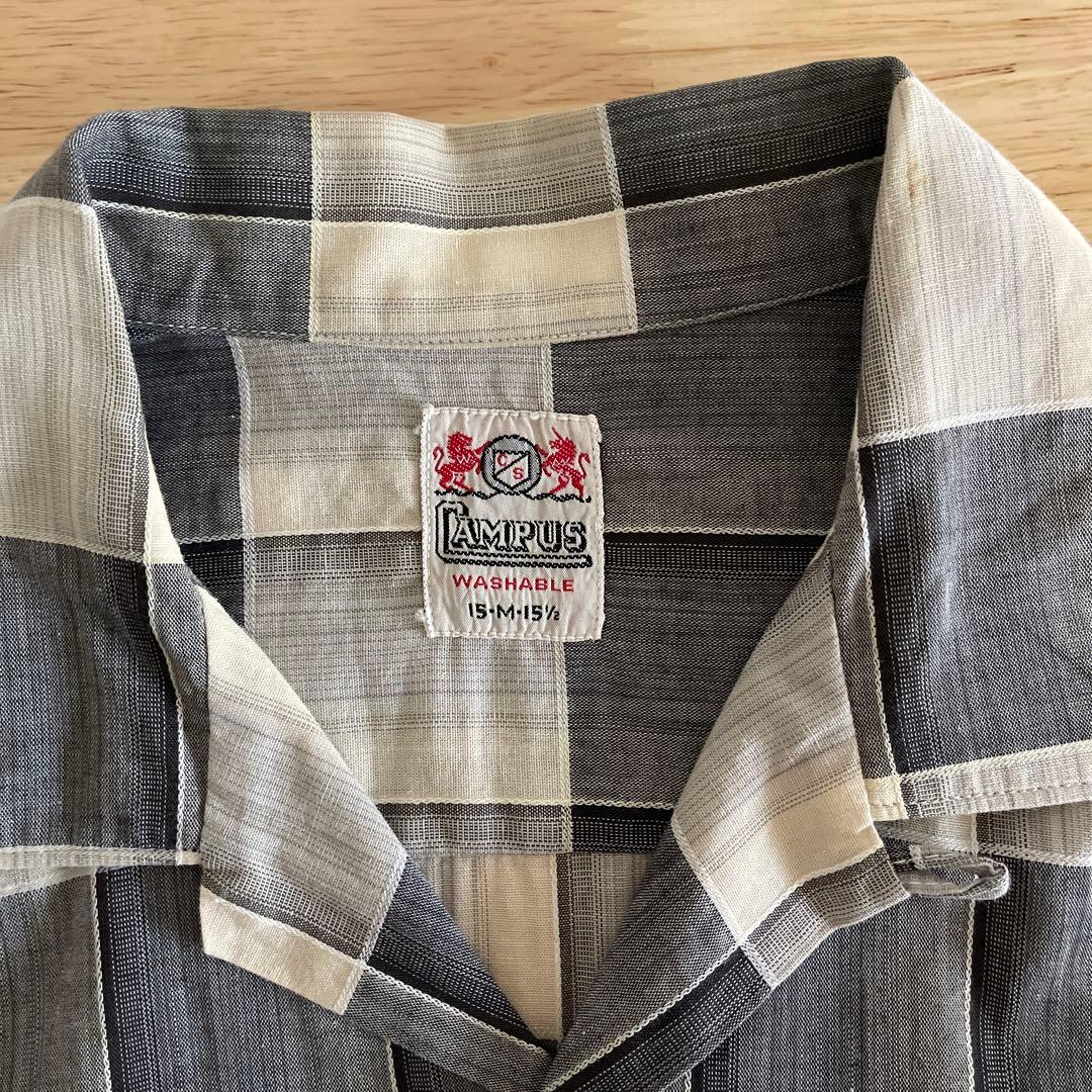 希少50's 60's campus オープンカラーシャツ　コットン　白黒　M