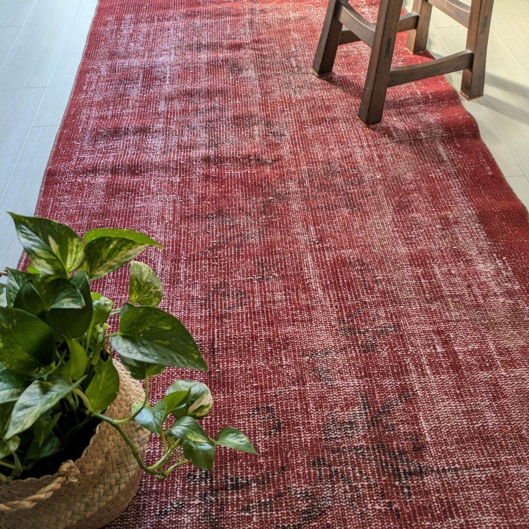 93×207 オーバーダイ深い赤　トルコヴィンテージラグ