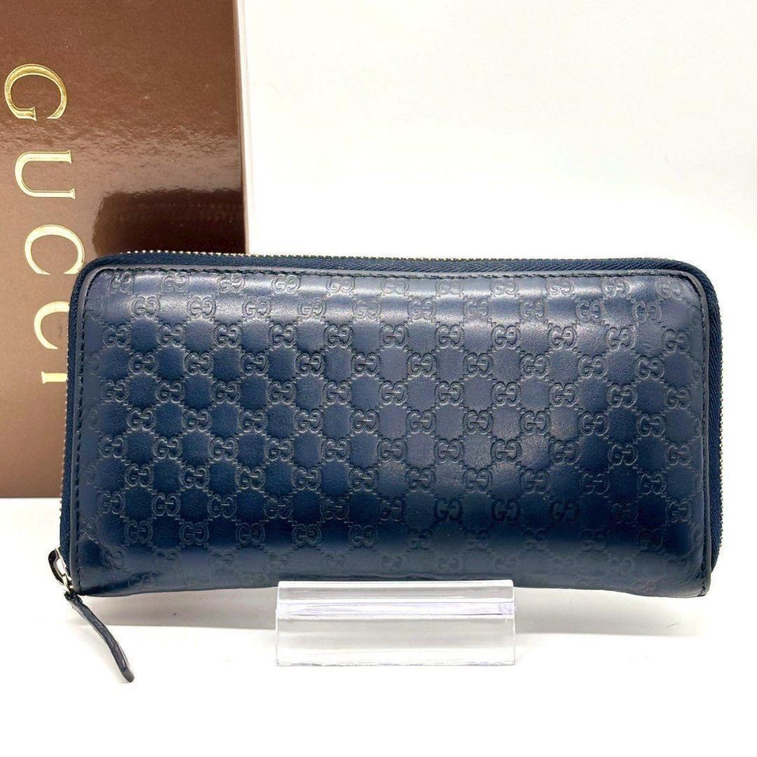 し*う様 グッチ　ラウンドファスナー マイクロシマ 長財布 8カード レザー　ネ
