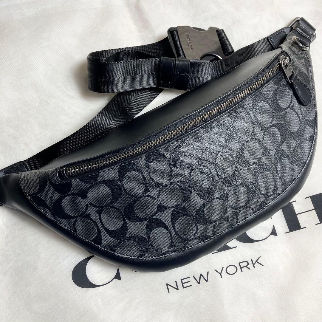 COACH＊ウエストバッグ シグネチャー チャコールレザー