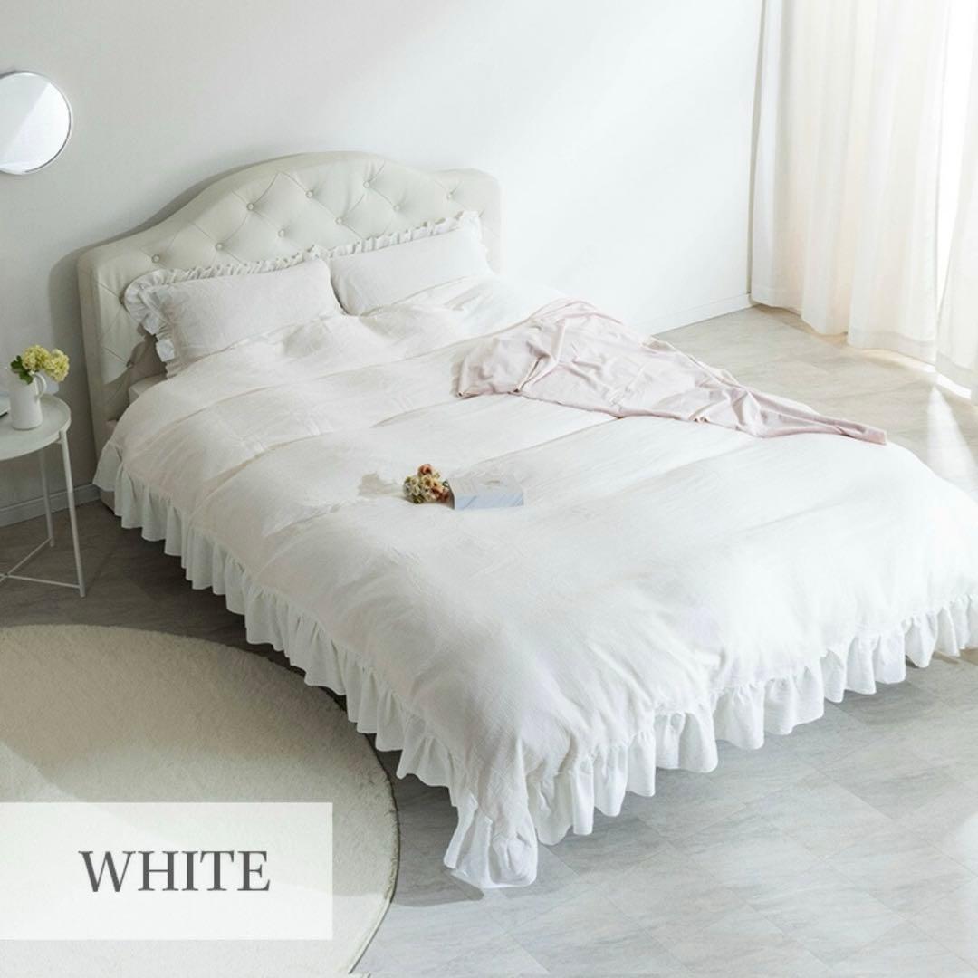 姫系レザー調　セミダブルベッドフレーム　ホワイト