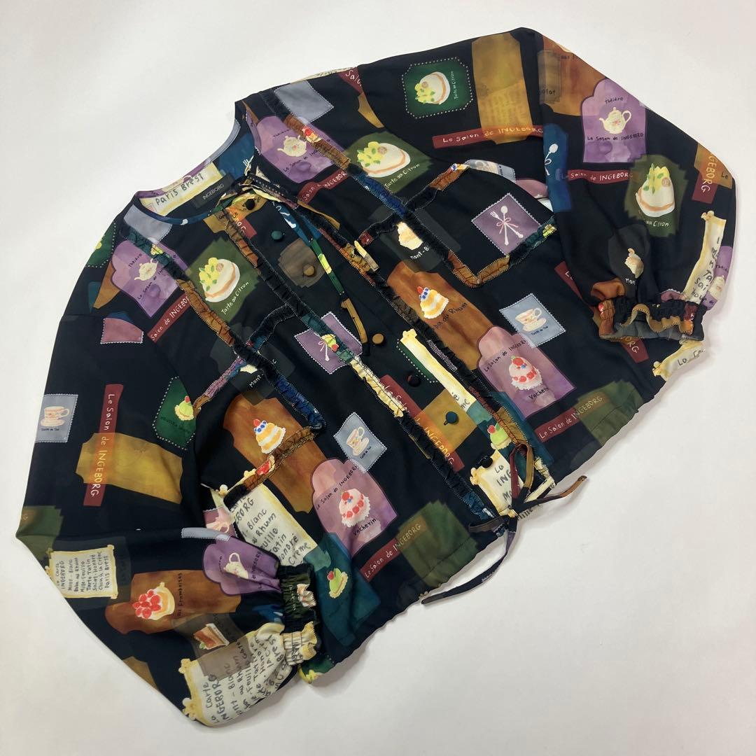 【試着のみ】インゲボルグ 黒 スイーツ柄 ポリブラウス/2025年 秋