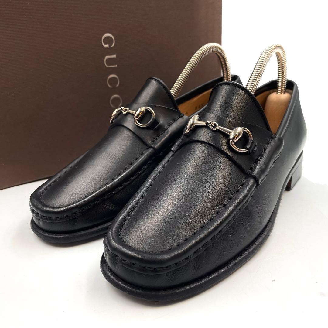 《超美品》グッチ ホース ビット ローファー シルバー金具 黒系 34 1/2