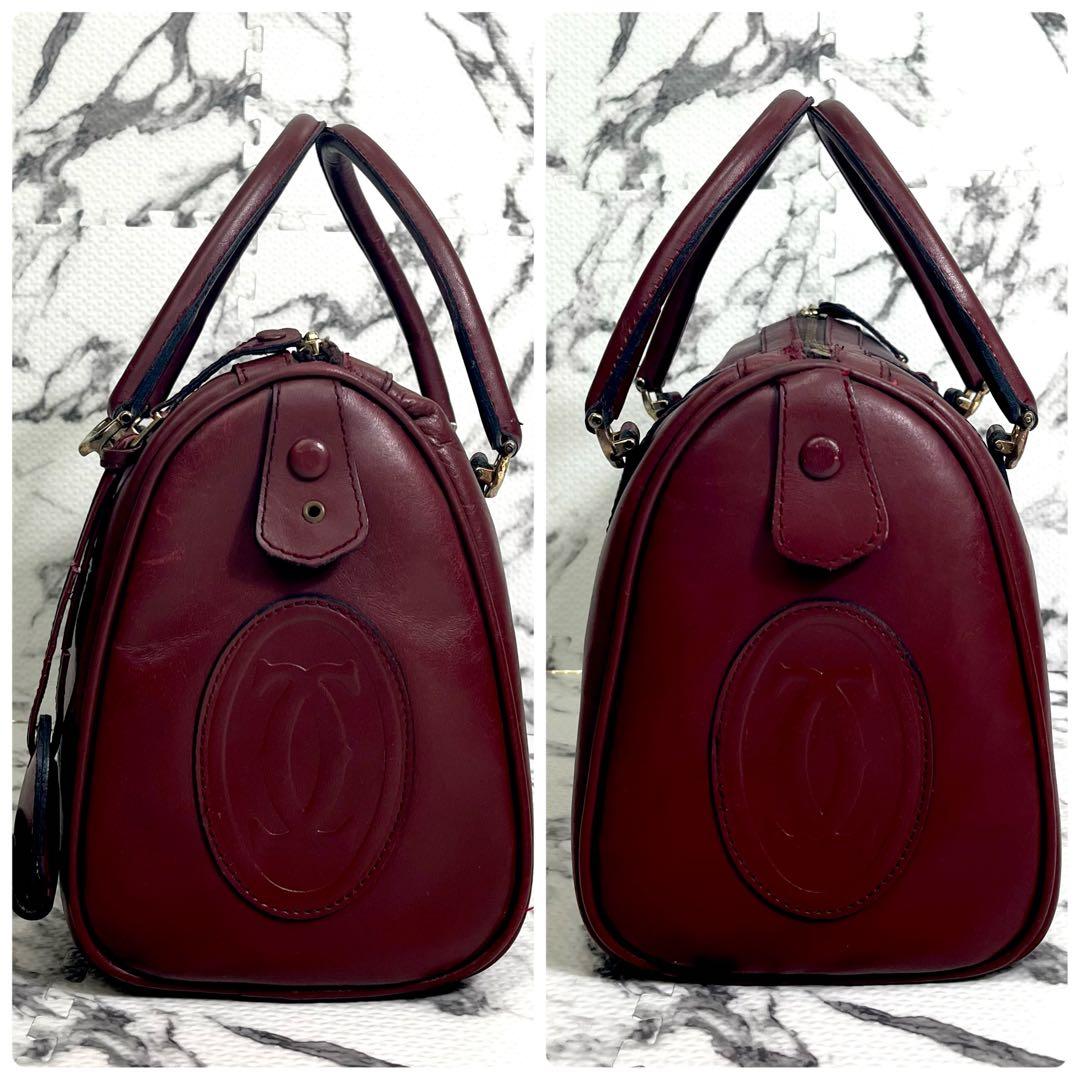 カルティエ ハンドバッグ ミニボストンバッグ レザー　ボルドー