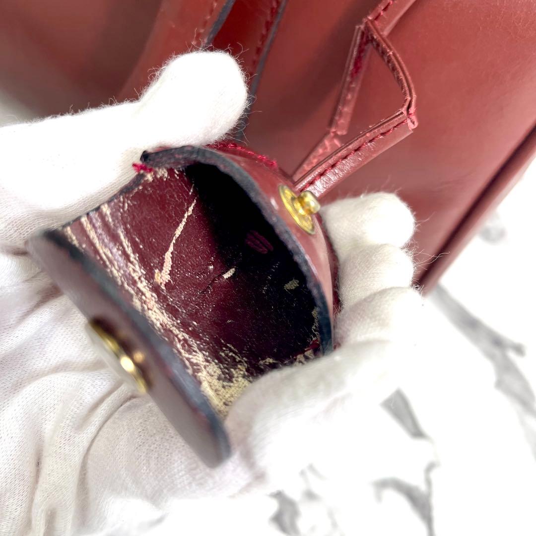 カルティエ ハンドバッグ ミニボストンバッグ レザー　ボルドー