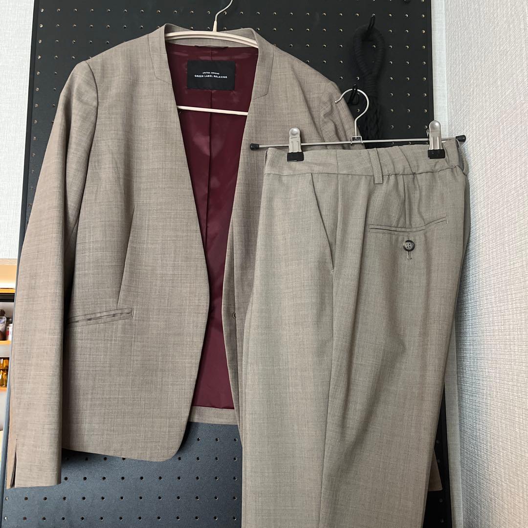 【美品即配】グリーンレーベルリラクシングセットアップ　ノーカラージャケットパンツ