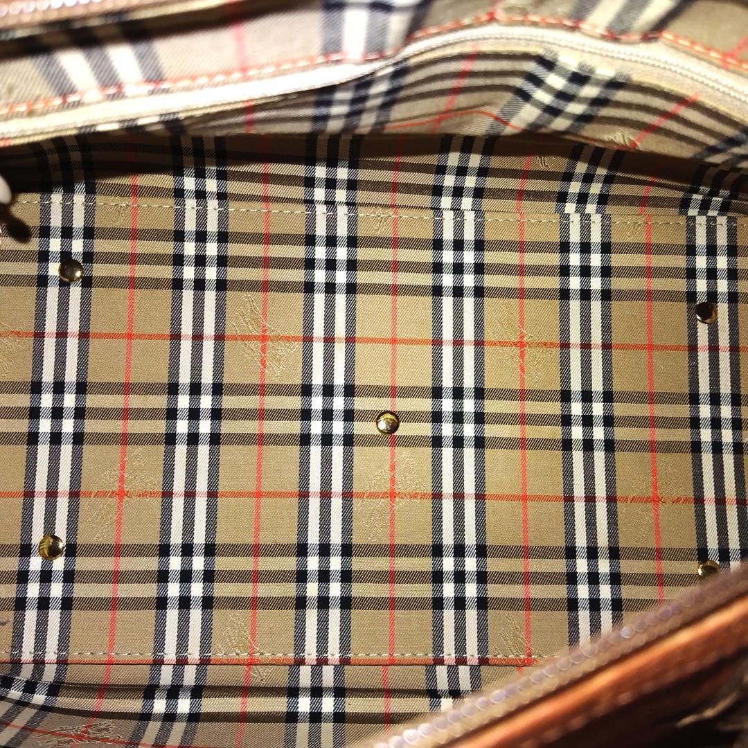 バーバリーズ ミニボストンバッグ レザー ブラウン シボ革 自立 希少 レザー