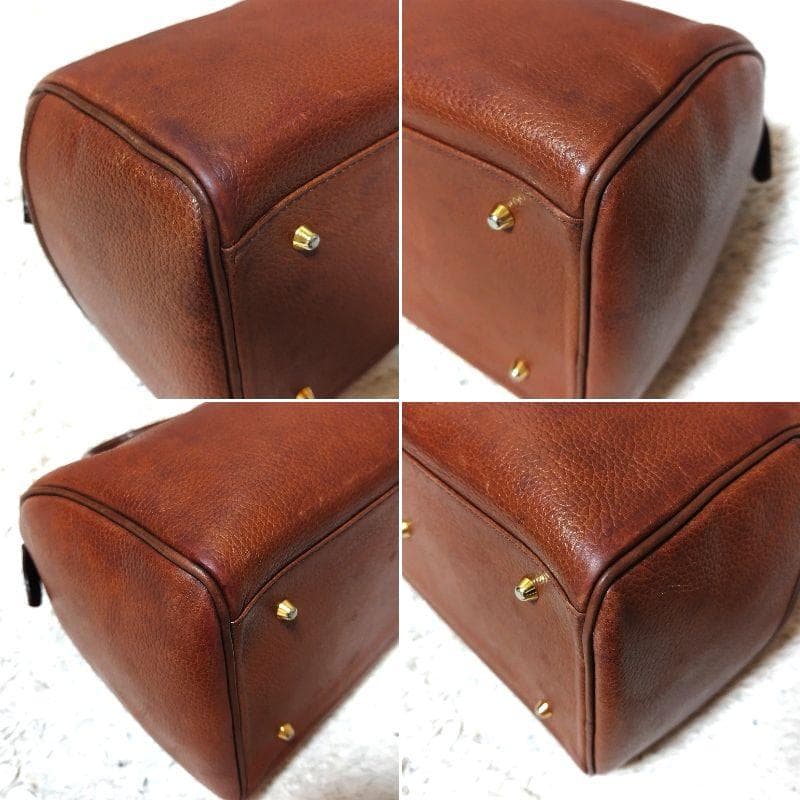 バーバリーズ ミニボストンバッグ レザー ブラウン シボ革 自立 希少 レザー